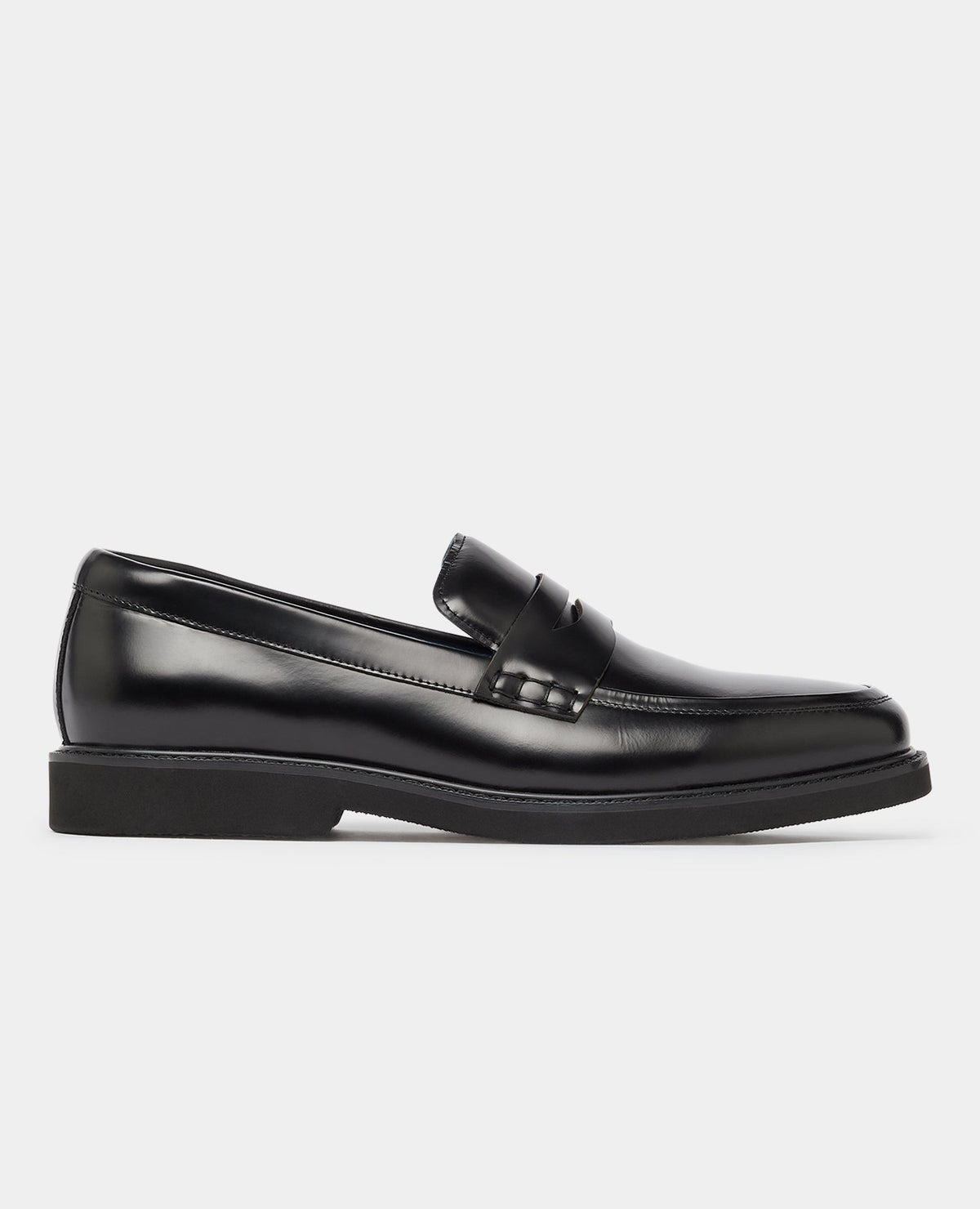 Man wearing a black Leather Slip On Loafer
