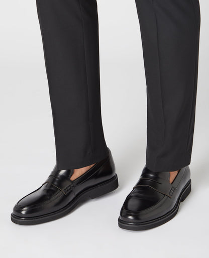 Man wearing a black Leather Slip On Loafer