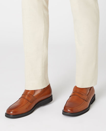 Man wearing a orange Leather Slip On Loafer