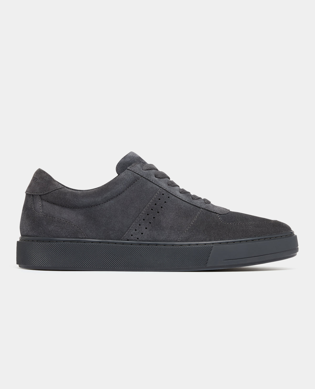 Man wearing a grey Charcoal Grey Suede Trainer