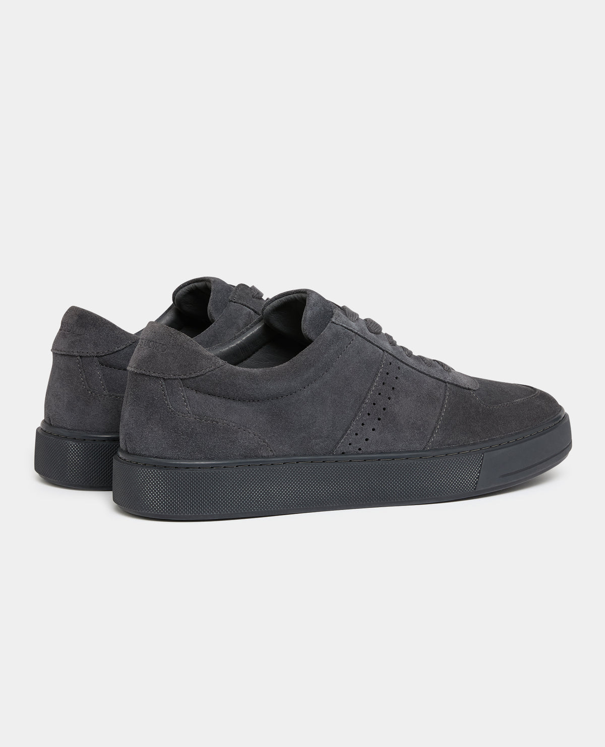 Man wearing a grey Charcoal Grey Suede Trainer