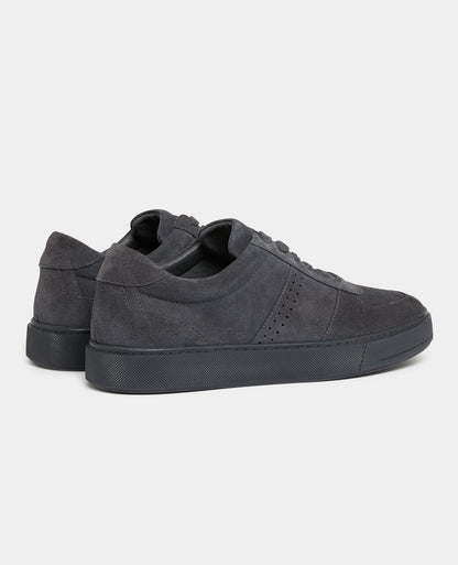 Man wearing a grey Charcoal Grey Suede Trainer