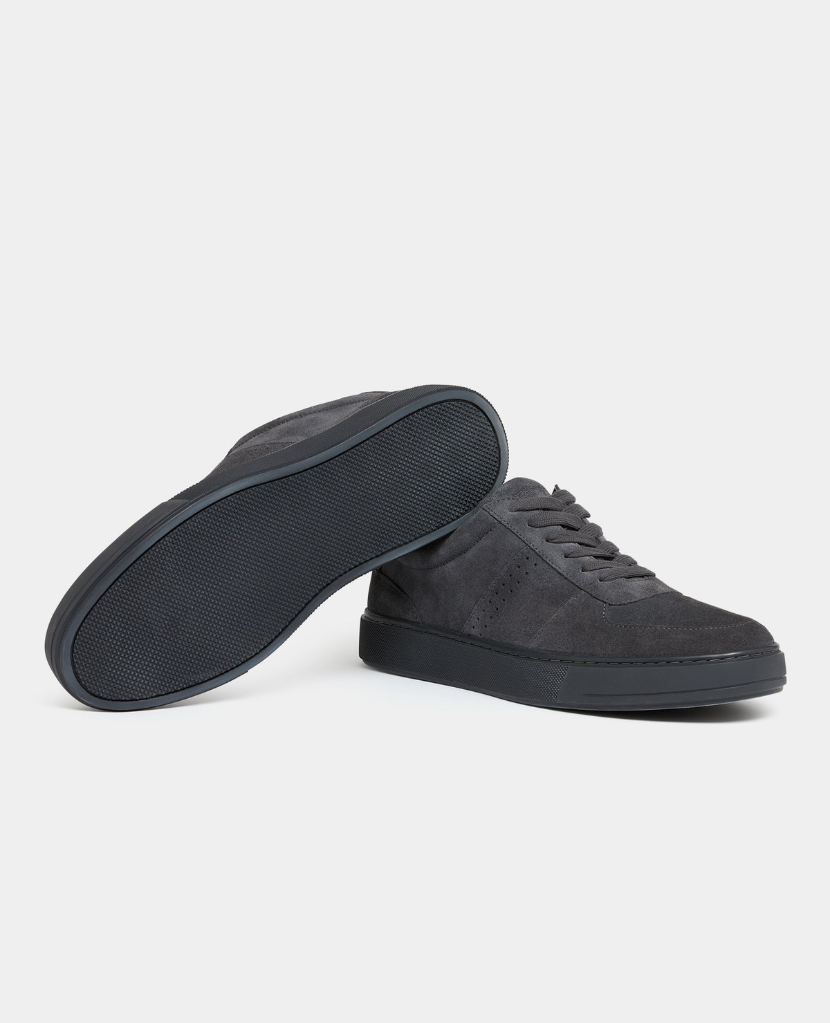 Man wearing a grey Charcoal Grey Suede Trainer