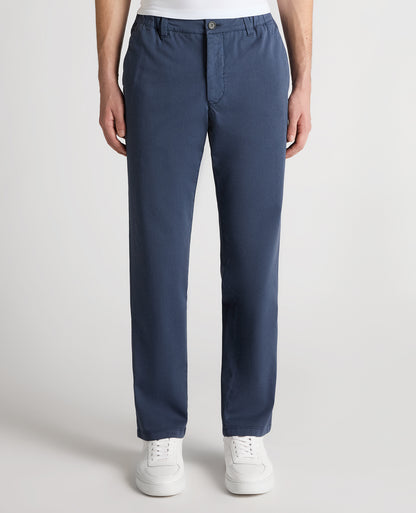 Man wearing a blue Straight Leg Cotton-Tencel Blend Chinos