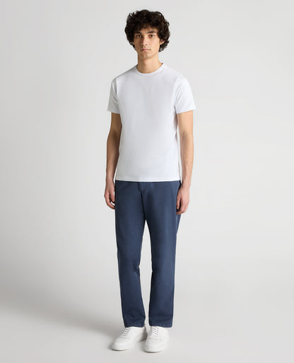 Man wearing a grey Straight Leg Cotton-Tencel Blend Chinos