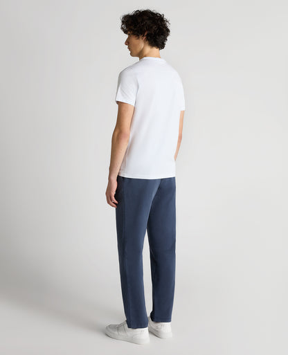 Man wearing a grey Straight Leg Cotton-Tencel Blend Chinos