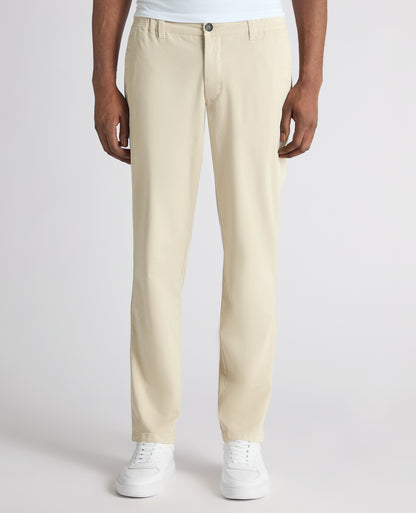 Man wearing a sand Straight Leg Cotton-Tencel Blend Chinos