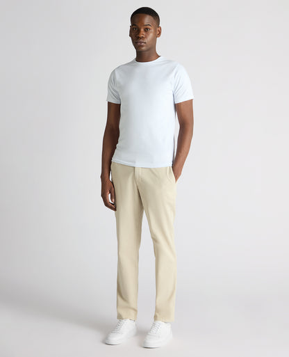 Man wearing a sand Straight Leg Cotton-Tencel Blend Chinos