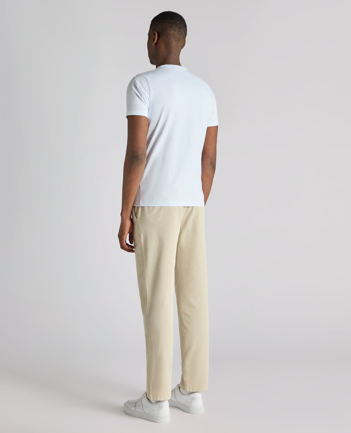 Man wearing a sand Straight Leg Cotton-Tencel Blend Chinos