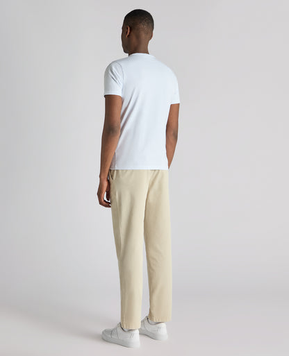 Man wearing a sand Straight Leg Cotton-Tencel Blend Chinos
