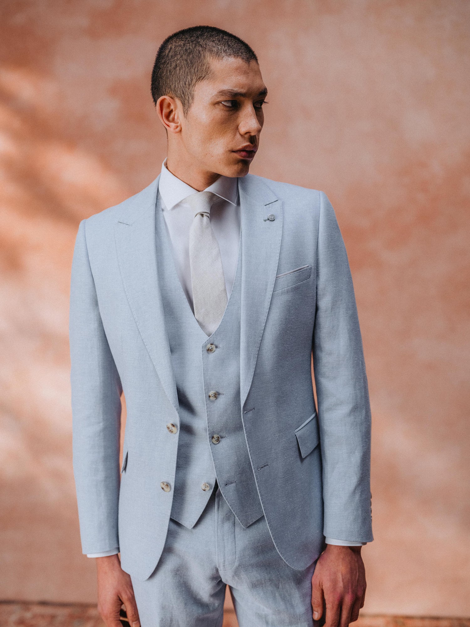 Mens Light Blue Linen Suit