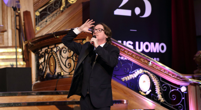 Ed Byrne entertains guests at menswear brand party
